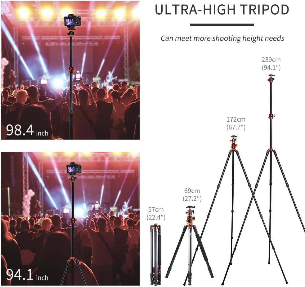 94 Inch 4 Section Aluminium Camera Tripod with 360 Degree Ball Head U33726