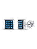 Blue Color Enhanced Diamond Square Cluster Stud Earrings G7916