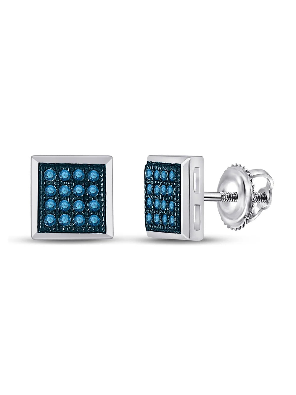 Blue Color Enhanced Diamond Square Cluster Stud Earrings G7916