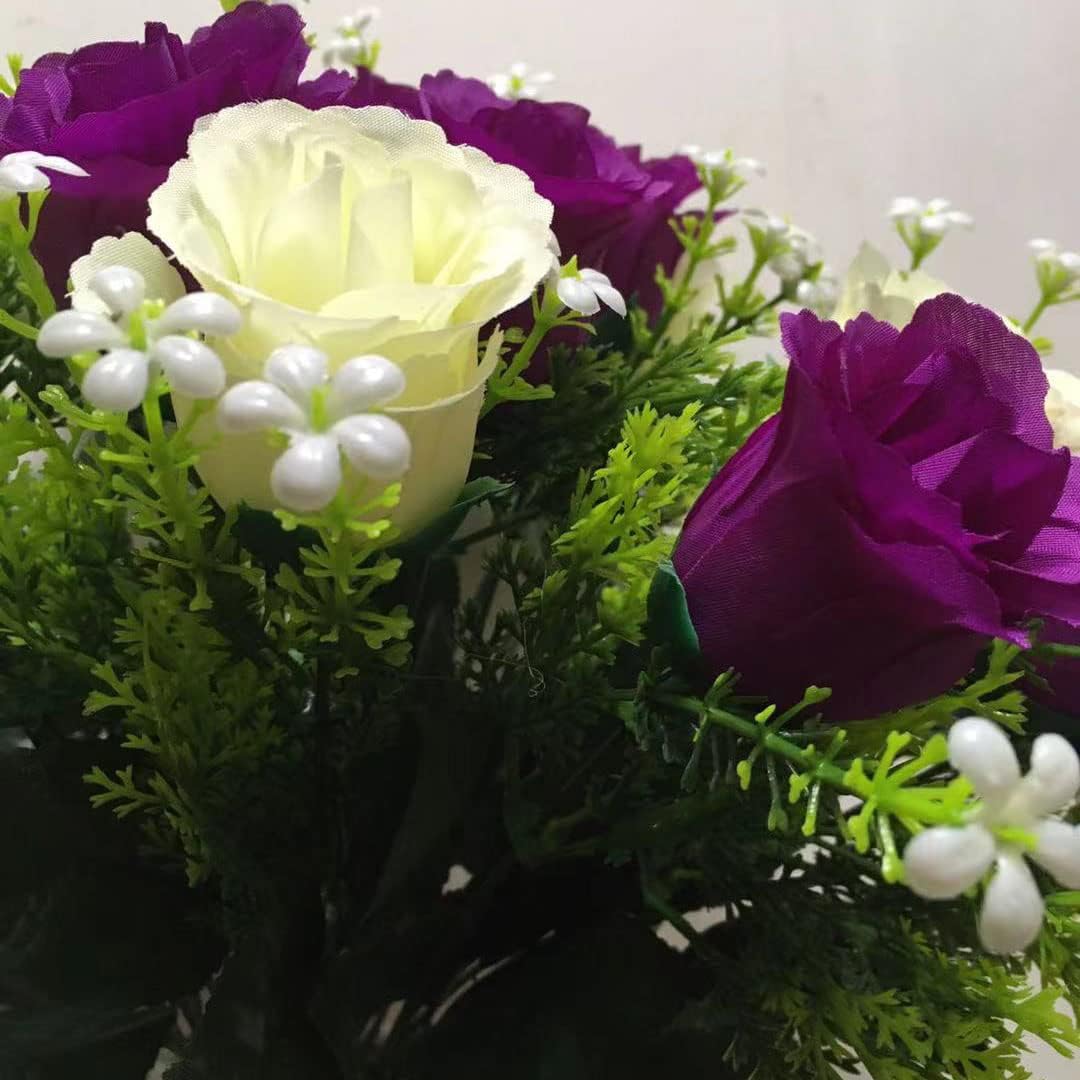 Purple White Artificial Cemetery Rose Flowers (1) H352