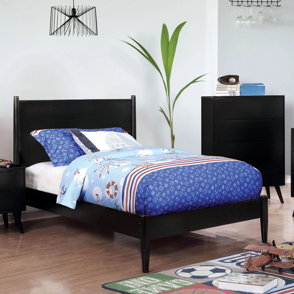 Black Twin Size Solid Wood Platform Bed W65581