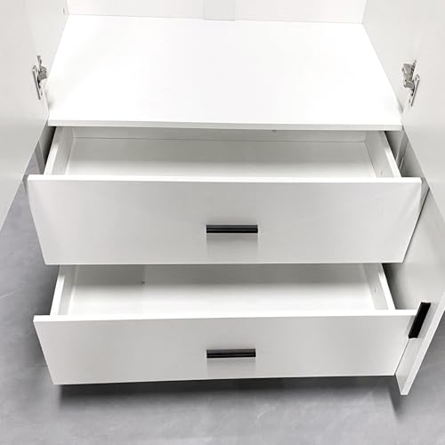 White 4 Door 2 Drawer Wood Armoire Wardrobe with Mirror F906