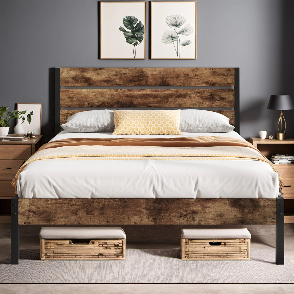 Queen Bed Frame with Wood Headboard and Footboard S342422
