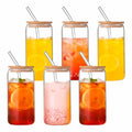 Can Shaped Glass Cups with Bamboo Lids and Glass Straw 6pcs W590