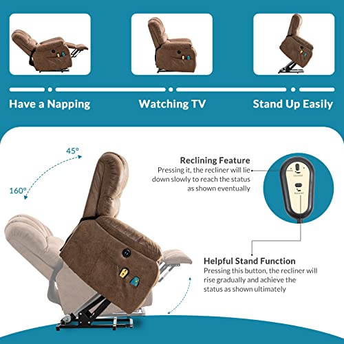 Large Power Lift Recliner Chair with Massage and Heat, Extra Wide & Oversized Electric Recliner, 350lbs Capacity (Brown) U346369