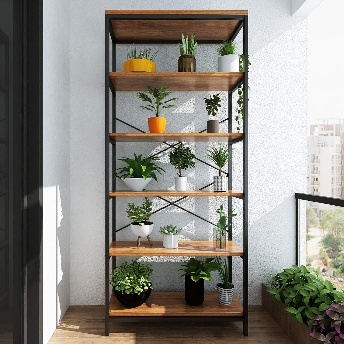 Industrial 5 Shelf Metal and Wooden Bookcase P778