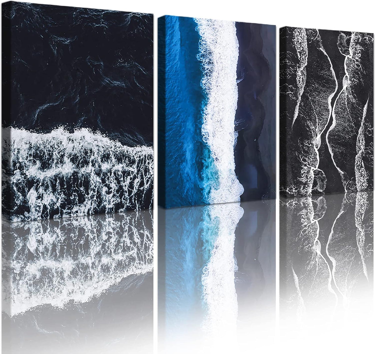 Seashell Beach Painting Seascape Coastal Blue Waves Canvas Print 12x16 inch x 3 Panels K2926