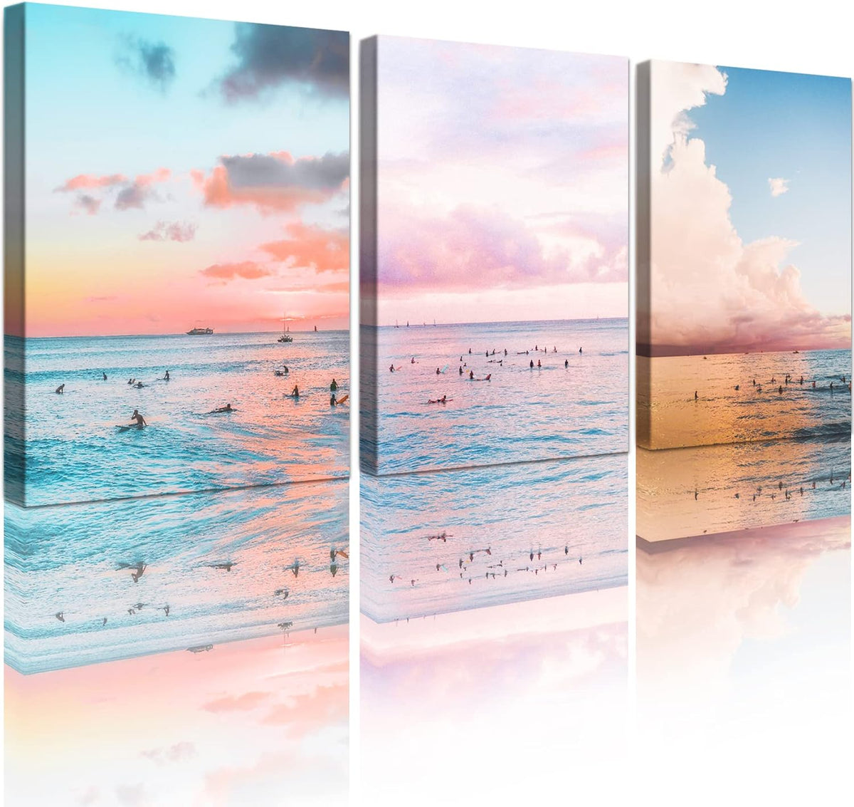 Seashell Beach Painting Seascape Coastal Blue Waves Canvas Print 12x16 inch x 3 Panels K2926