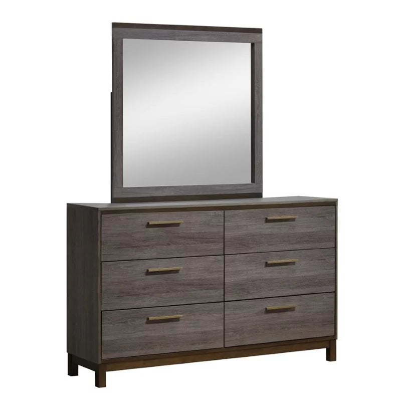 Antique Gray Wood Dresser and Mirror Set K75554