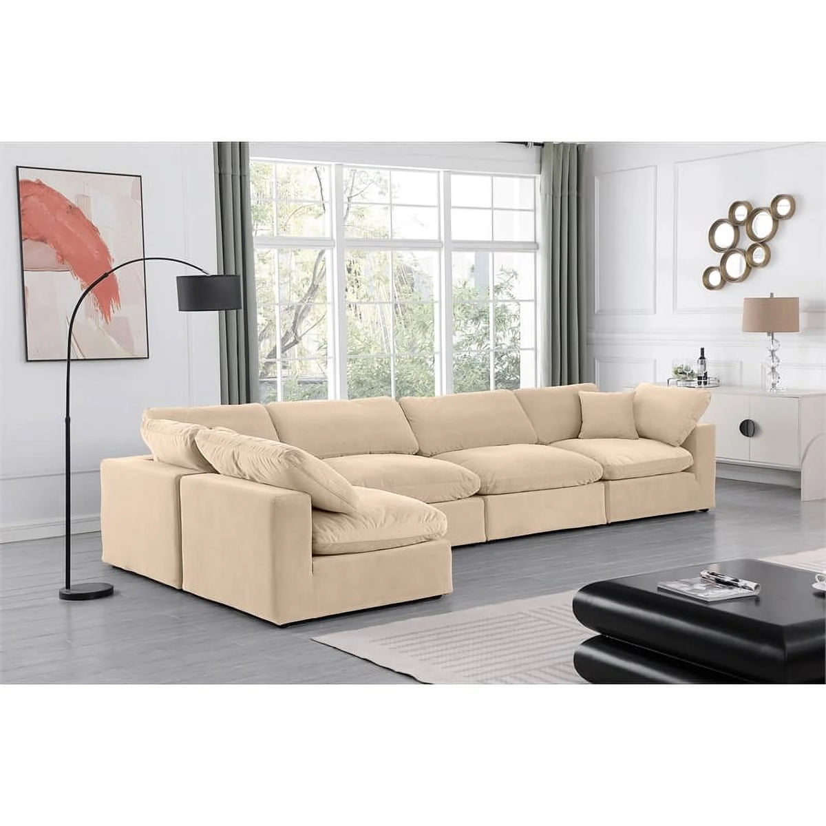 Beige Velvet Modular Sectional S38133