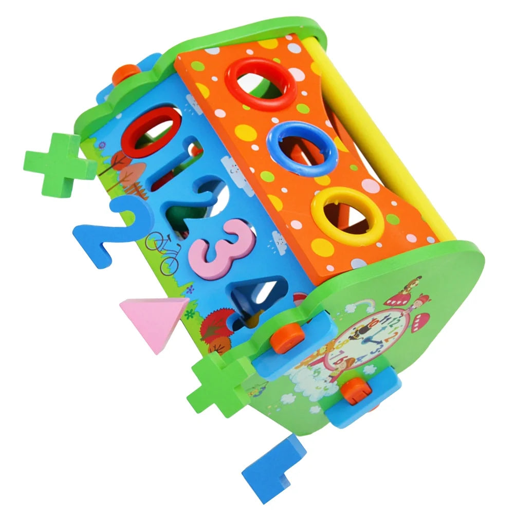 Wooden House Building Block Numbers Shape Matching Game Playset L526783