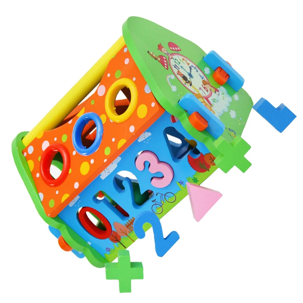Wooden House Building Block Numbers Shape Matching Game Playset L526783
