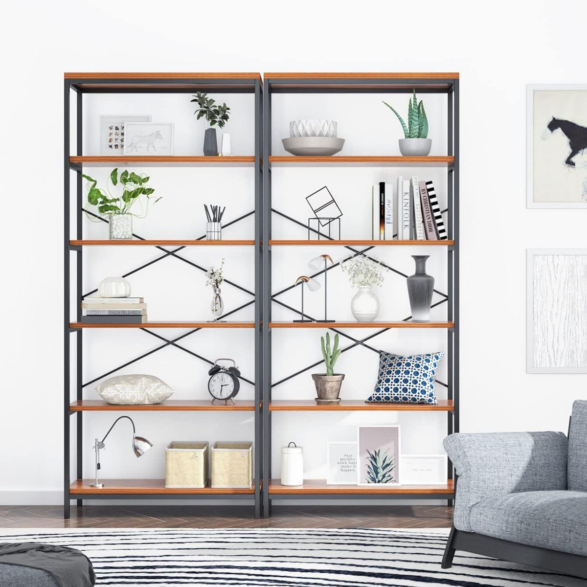 Industrial 5 Shelf Metal and Wooden Bookcase P778