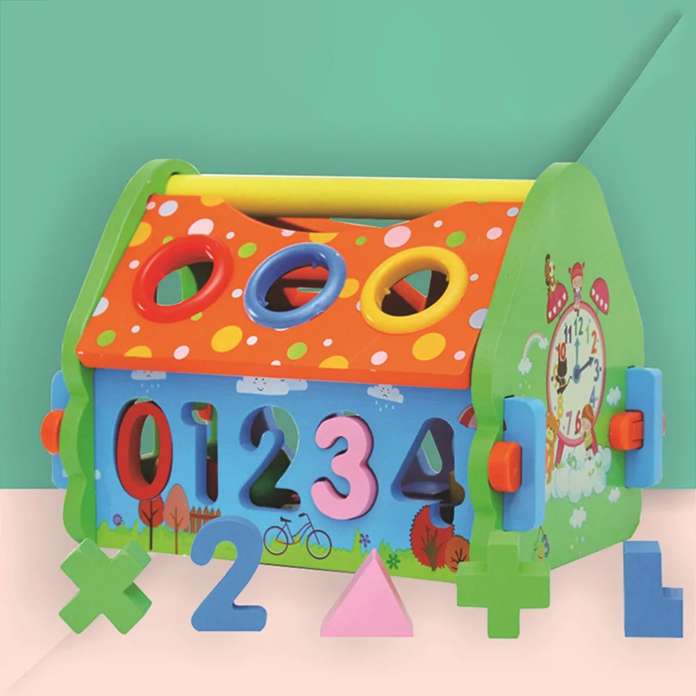 Wooden House Building Block Numbers Shape Matching Game Playset L526783