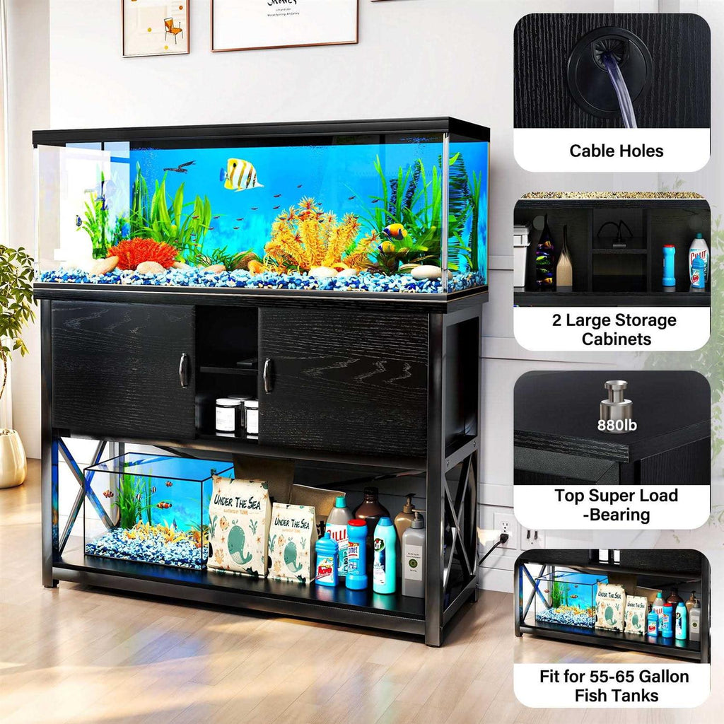 55-75 Gallon Aquarium Stand with Cabinet and Power Outlets B1304