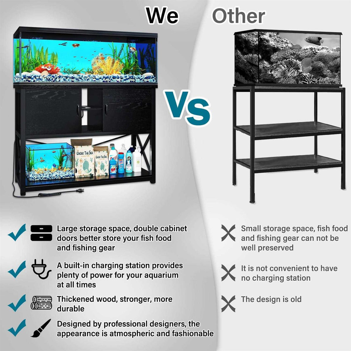 55-75 Gallon Aquarium Stand with Cabinet and Power Outlets B1304