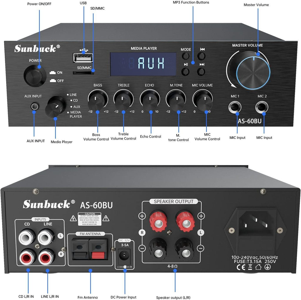 180W Wireless Bluetooth Stereo Amplifier Y26726