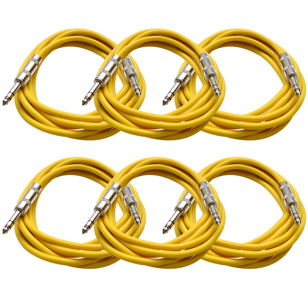 6 Pack 25 Foot Blue 1/4 TRS Patch Cable L20457