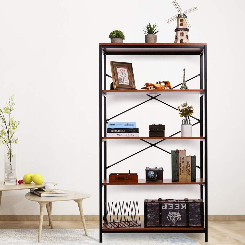 Industrial 5 Shelf Metal and Wooden Bookcase P778