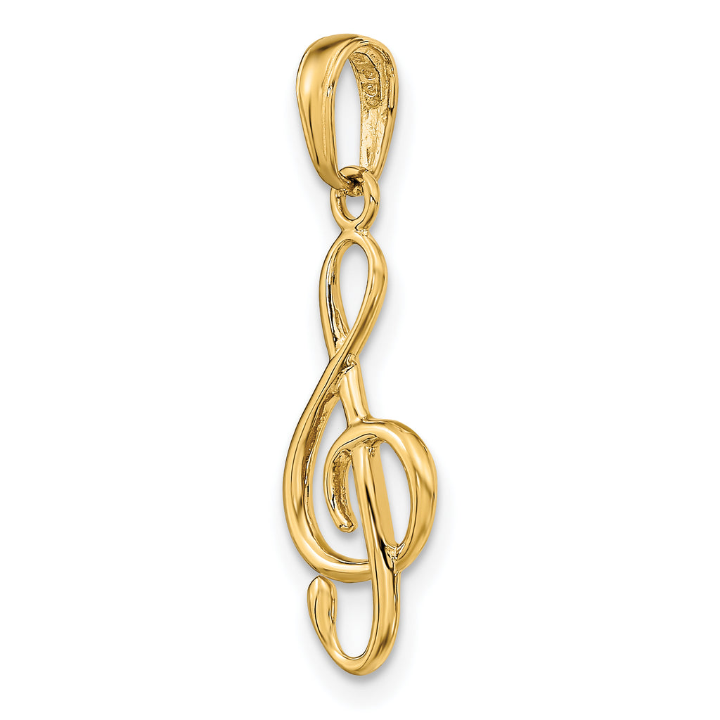 14K Yellow Gold Treble Clef Pendant Charm with Rope Chain Necklace 16'' O854
