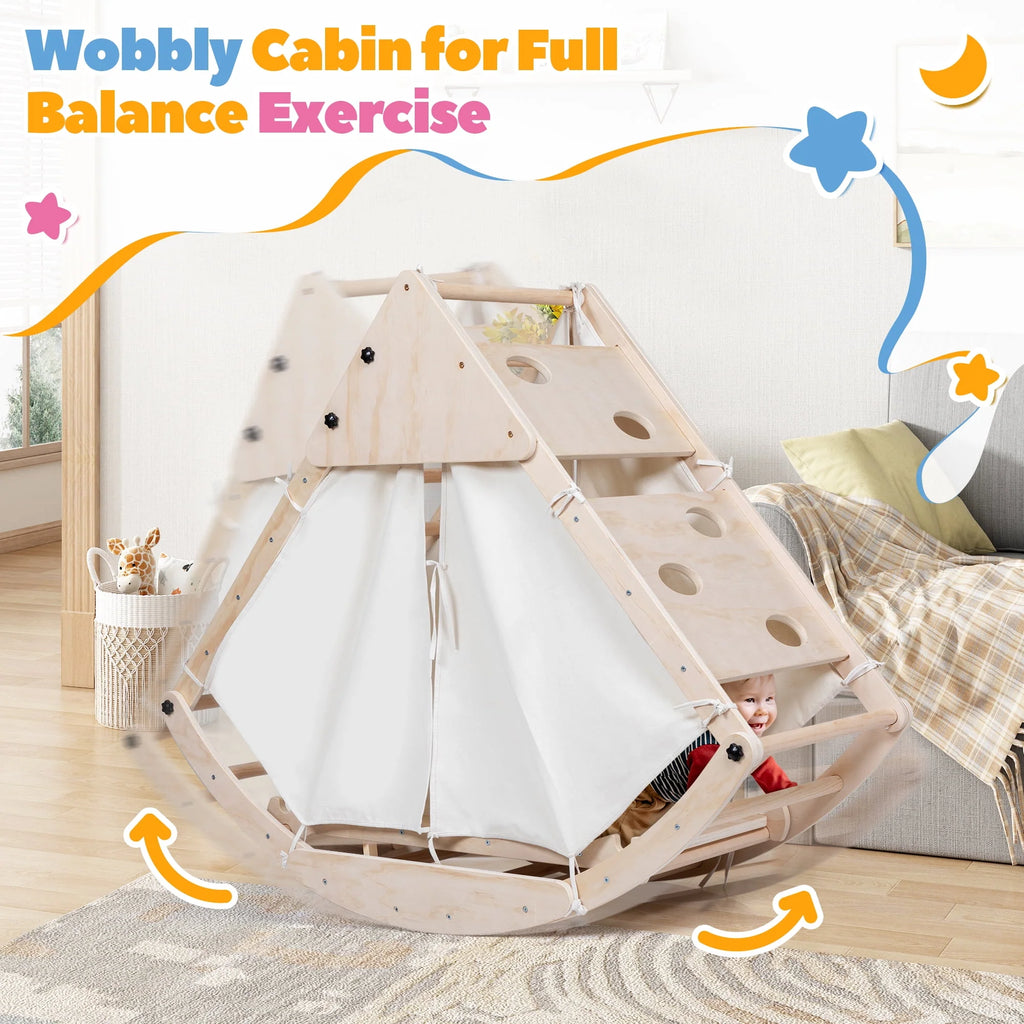 Foldable Wooden Climbing Triangle Ladder with Ramp B13434