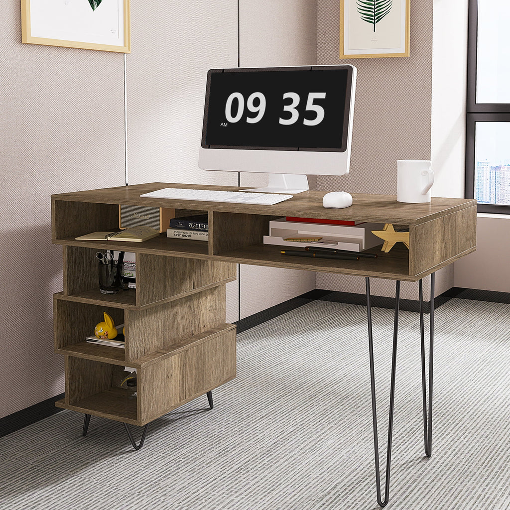 Brown Computer Desk with V-Shaped Iron Leg D26833
