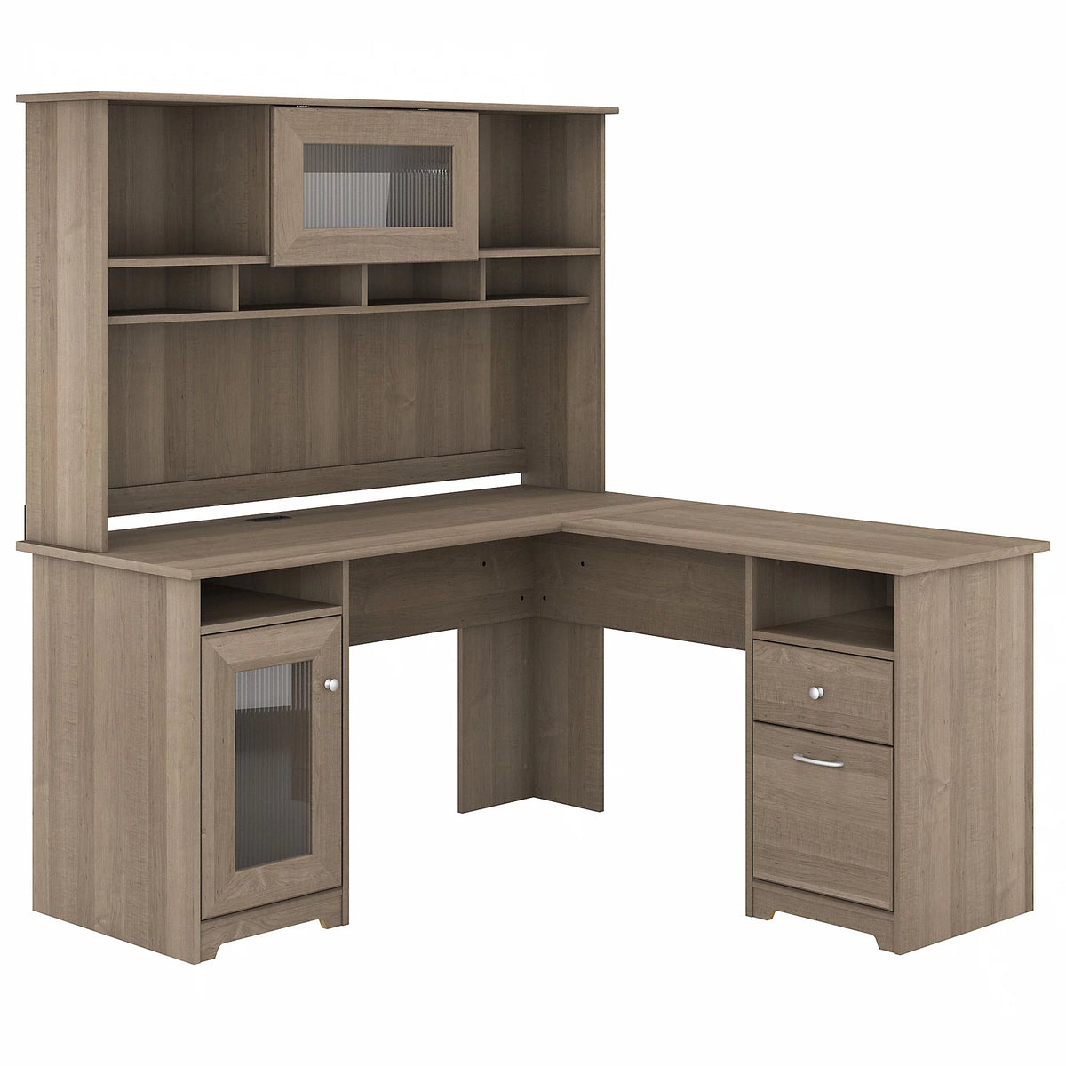 60 L Desk and Hutch with Storage Ash Gray O9271