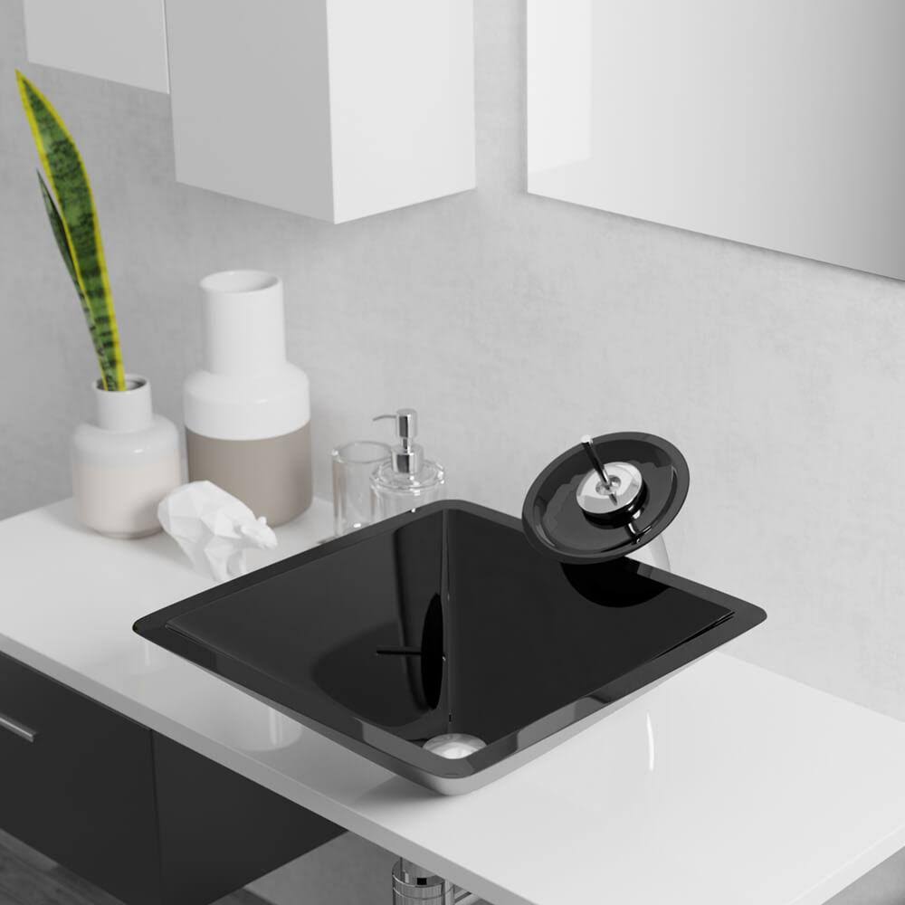 16-1/2x22 Glass Vessel Bathroom Sink with Vessel Faucet L6395