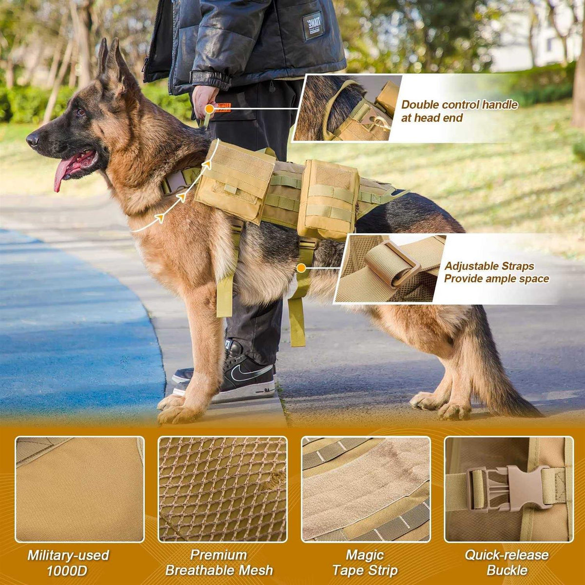 Tactical Dog Harness with Pouches M758