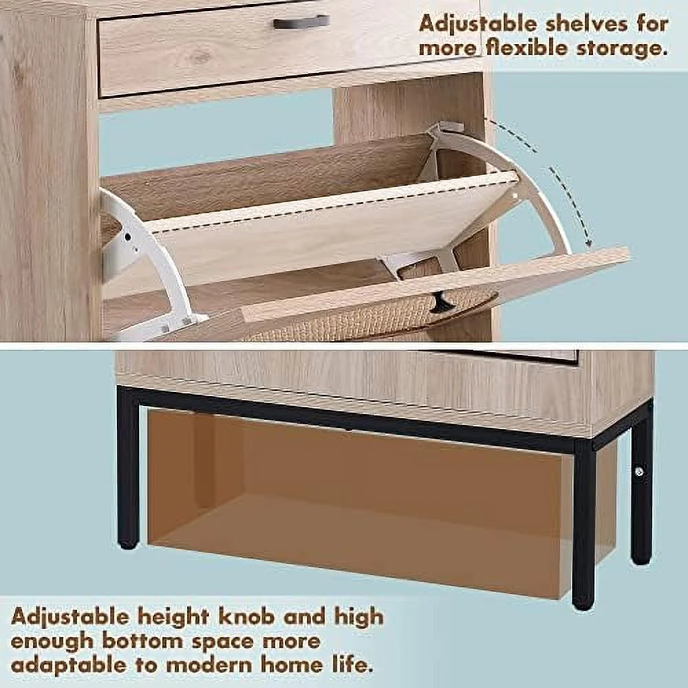 Shoe Cabinet with Flip Drawers and Woven Rattan Doors R6423