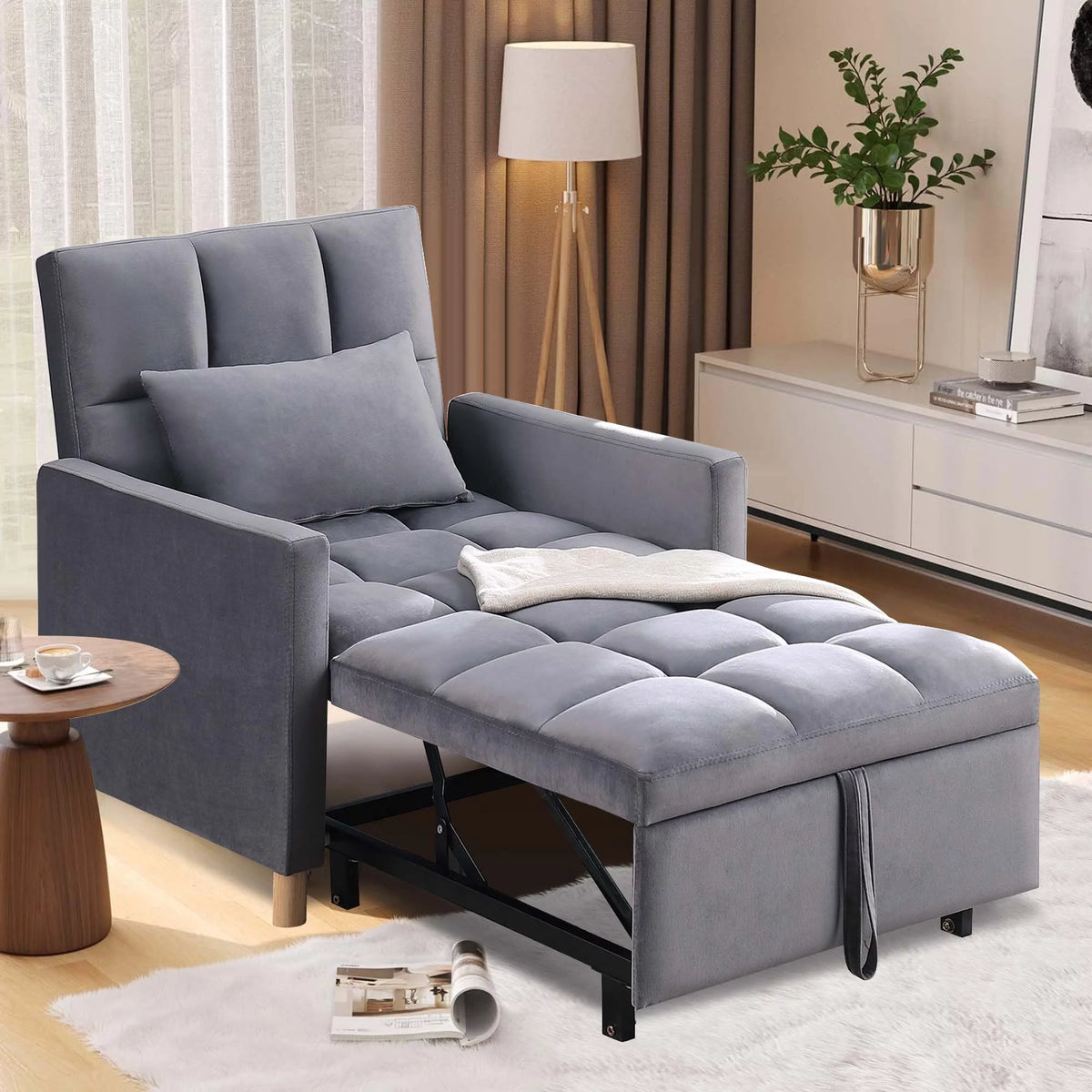 Gray Convertible Sleeper Chair Bed W6404