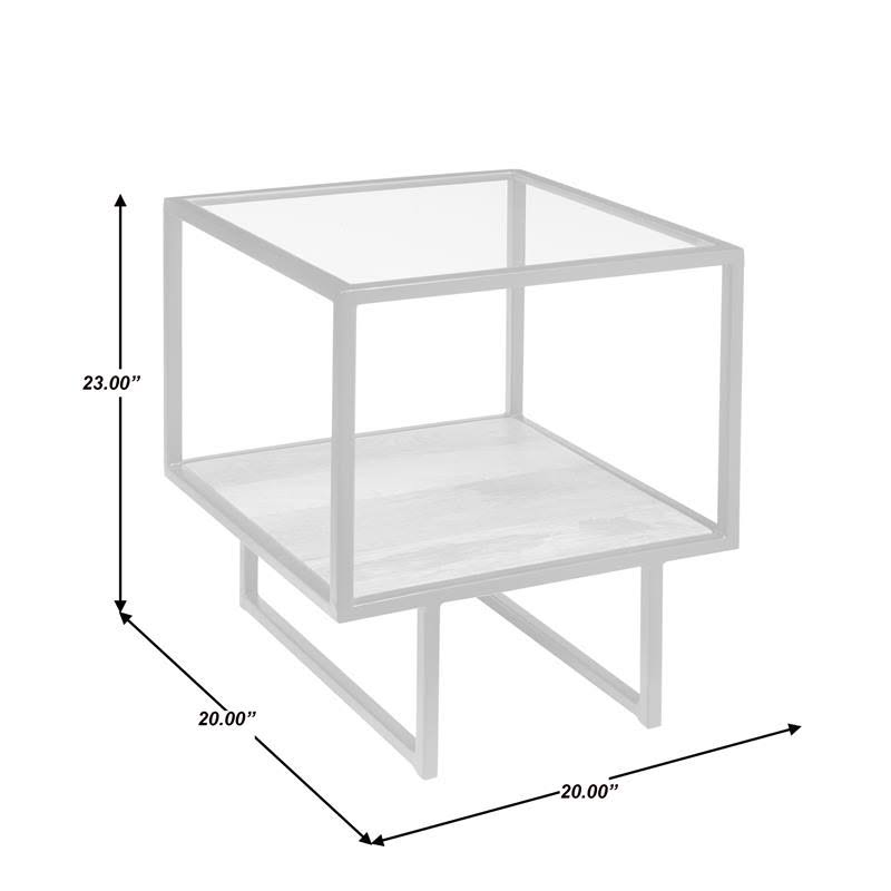 Black Glass Top End Table with Wooden Shelf T18254