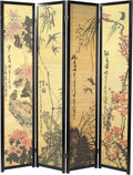 Black Frame 4 Panel Wood Bamboo Room Divider S2004