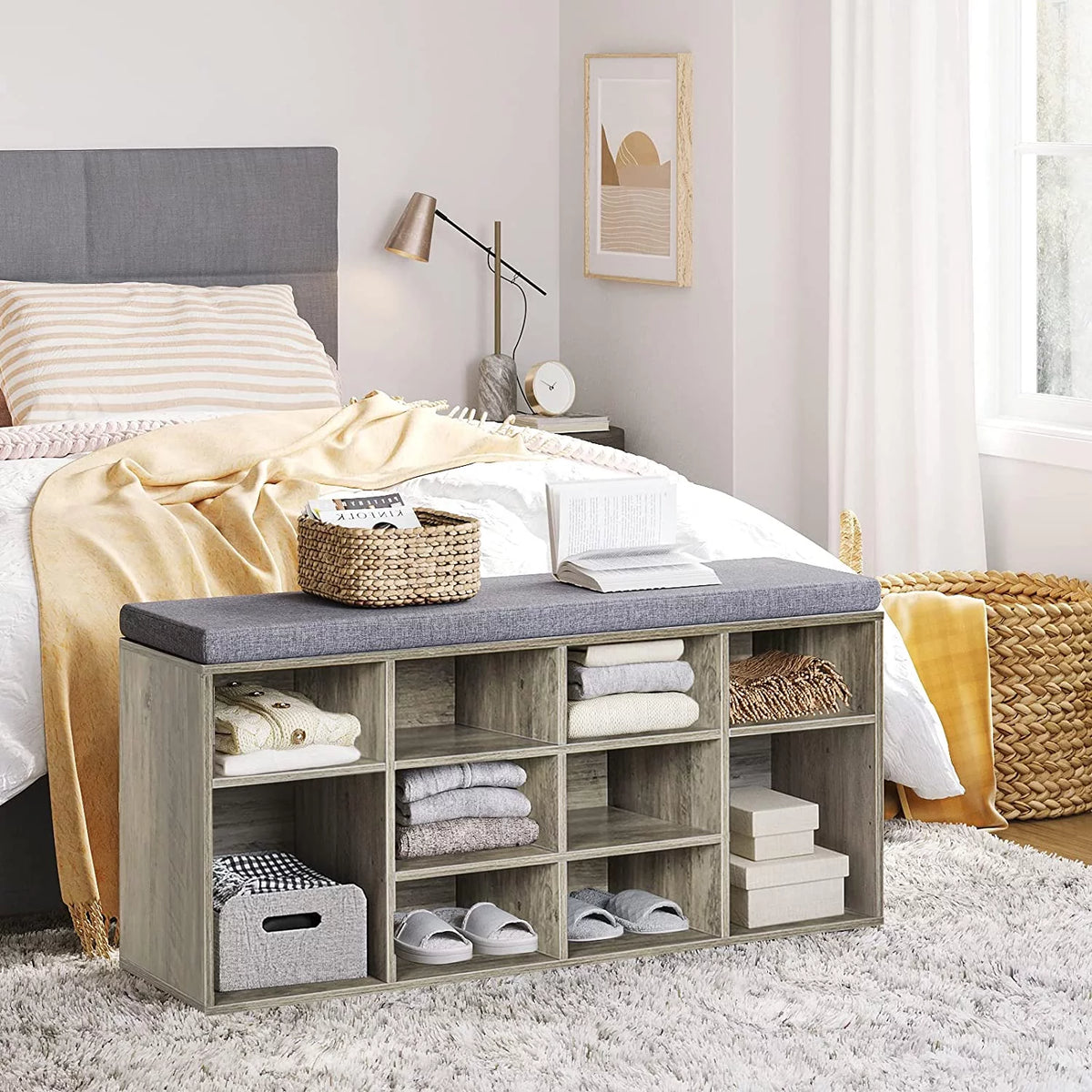 12 Cubbies Shoe Bench with Cushion L36144