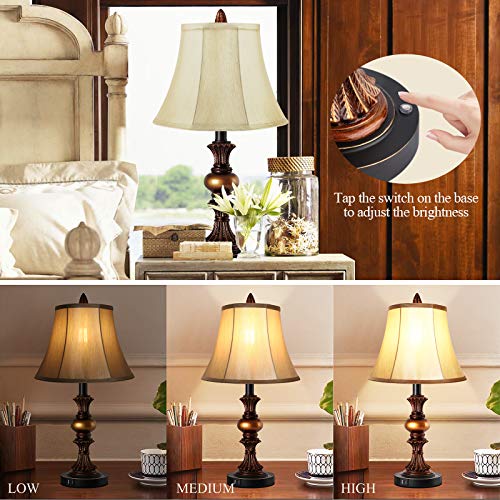 Bronze Table Lamp Set of 2 with Faux Silk Shade L889
