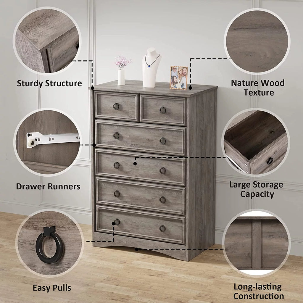 Gray 6 Drawer Wood Dresser Y7344