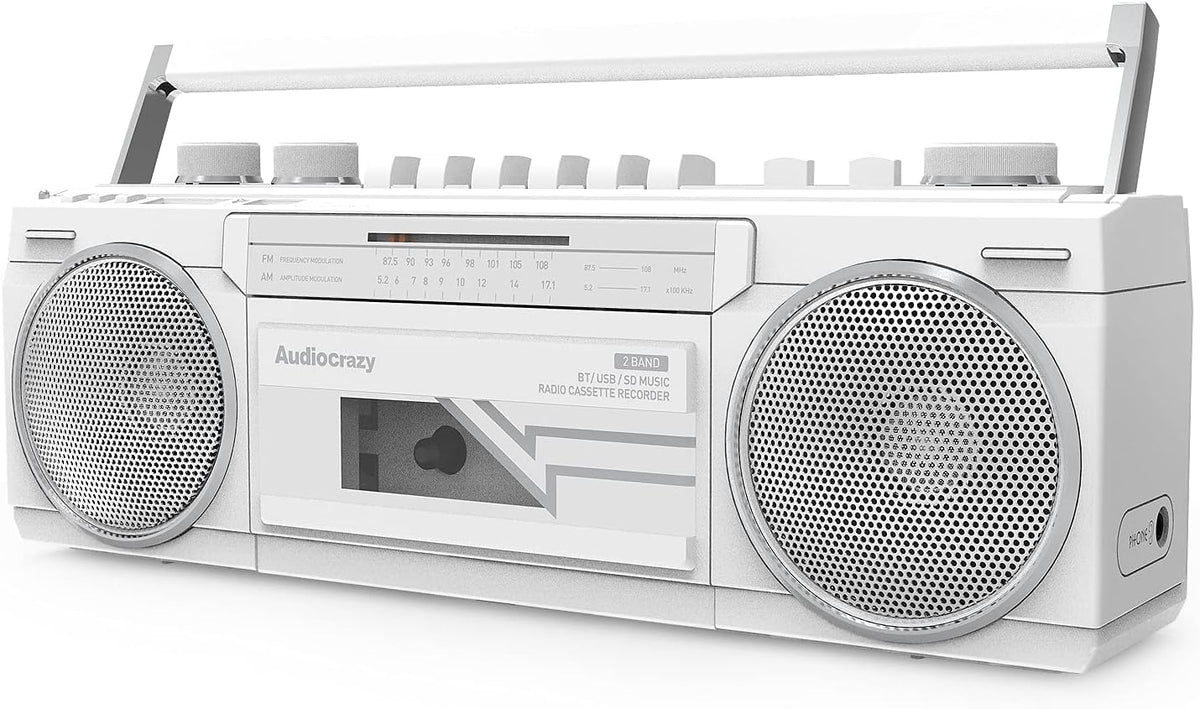 Cassette Player Recorder Boombox AM FM Radio Dual Stereo Speaker AC/Battery Operated AUX USB SD Port M385