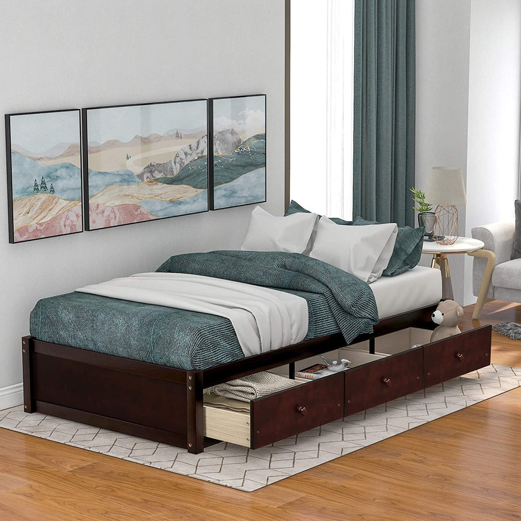 Cherry Wood Storage Bed with 3 Drawers C862519