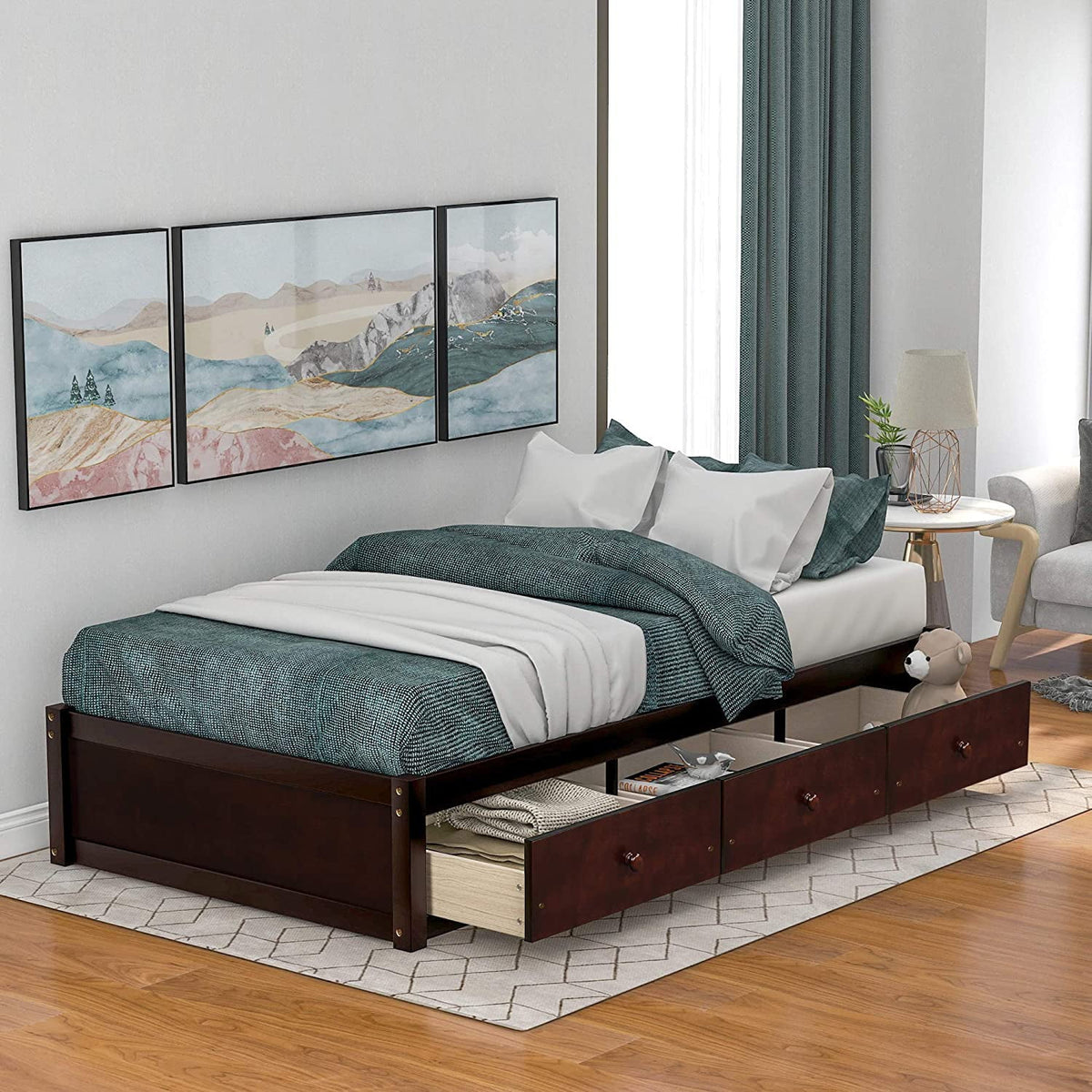 Cherry Wood Storage Bed with 3 Drawers C862519