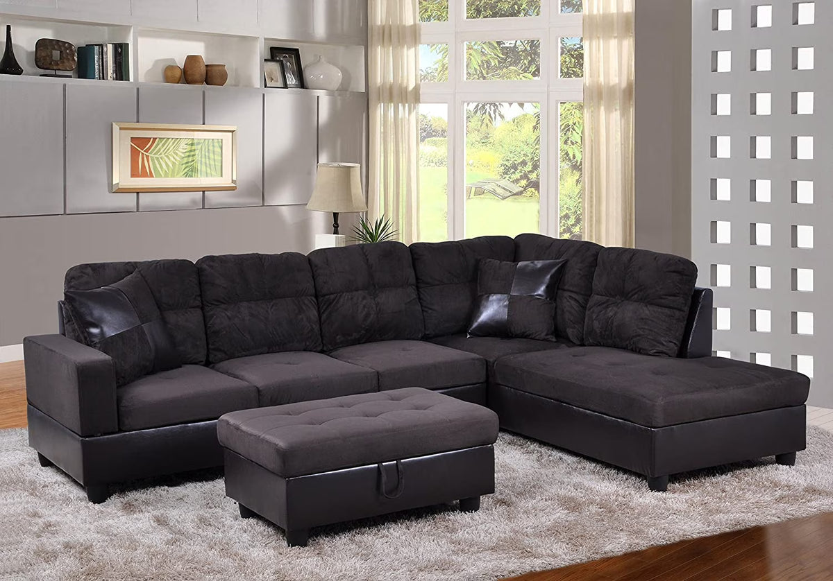 Microfiber with Faux Leather Sofa Set with Ottoman U146