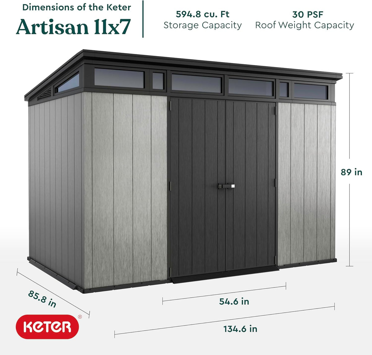 Grey & Black Resin Outdoor Storage Shed Y368
