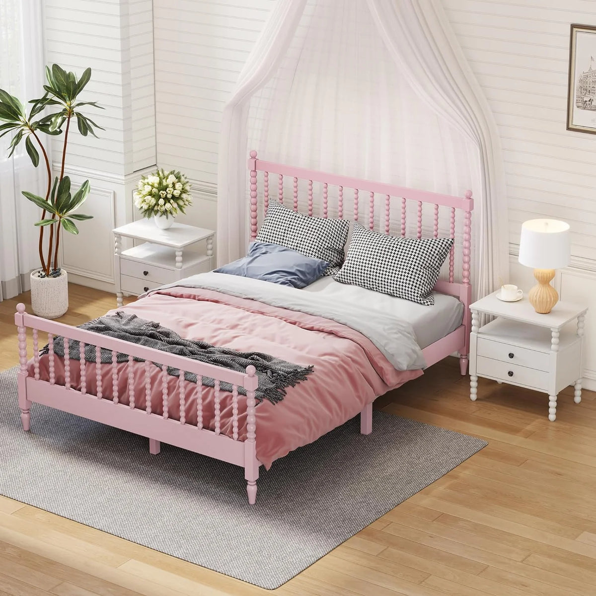 Queen Size Solid Wood Platform Bed with 2 Nightstands V2191