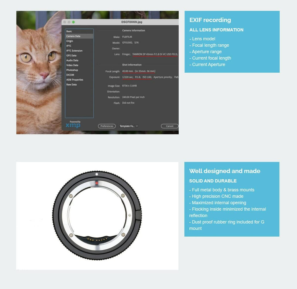 Auto Focus Lens Adapter for CAN0N EF EF-S Lens to Fuji GFX Camera G710