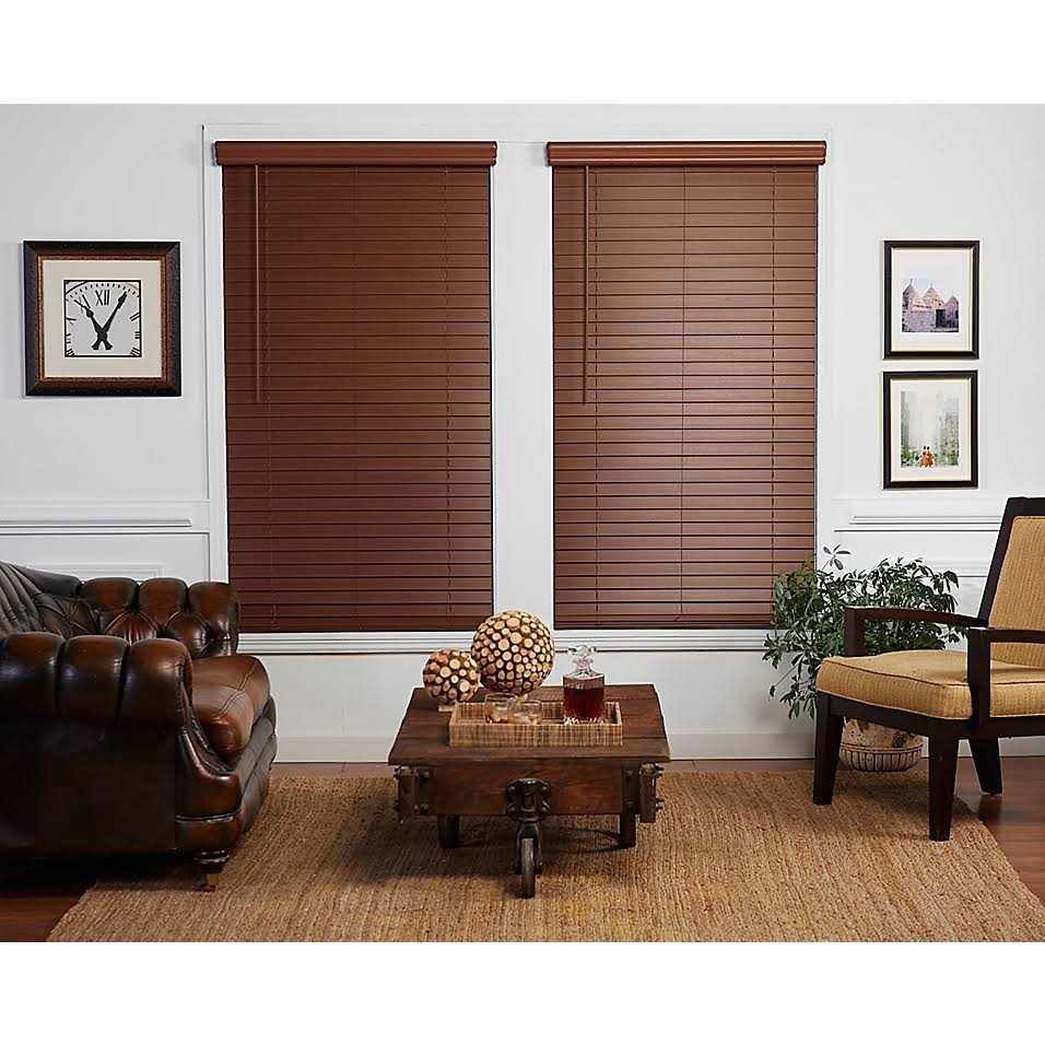 57.5x22 x 48x22 Cordless Faux Wood Blind in Dark Oak R680641