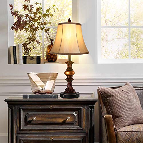 Bronze Table Lamp Set of 2 with Faux Silk Shade L889