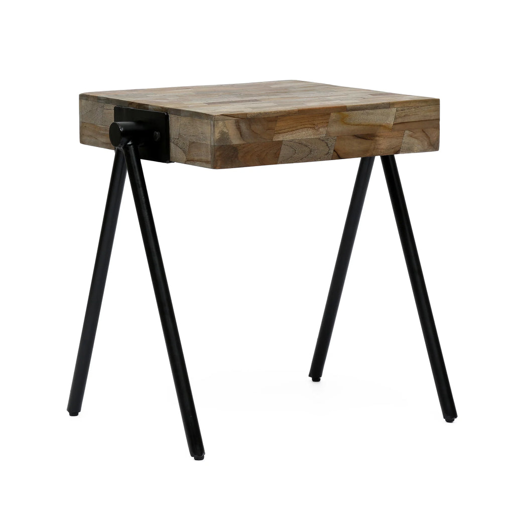 Gray and Black Mango Wood and Iron Side Table L708580