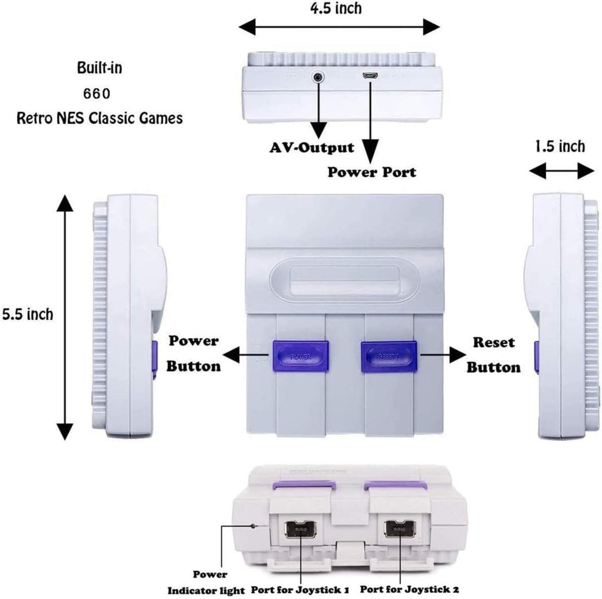 Retro Game Console with Built-in 660 Video Games and 2 Controllers, AV Output, Pack of 2 I80523
