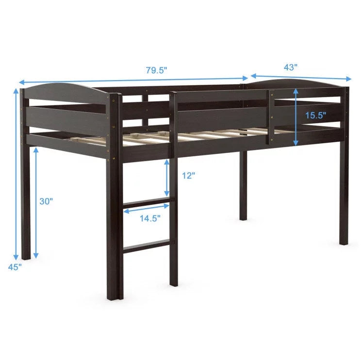 Twin Low Loft Wooden Bunk Bed with Guard Rail and Ladder T1168