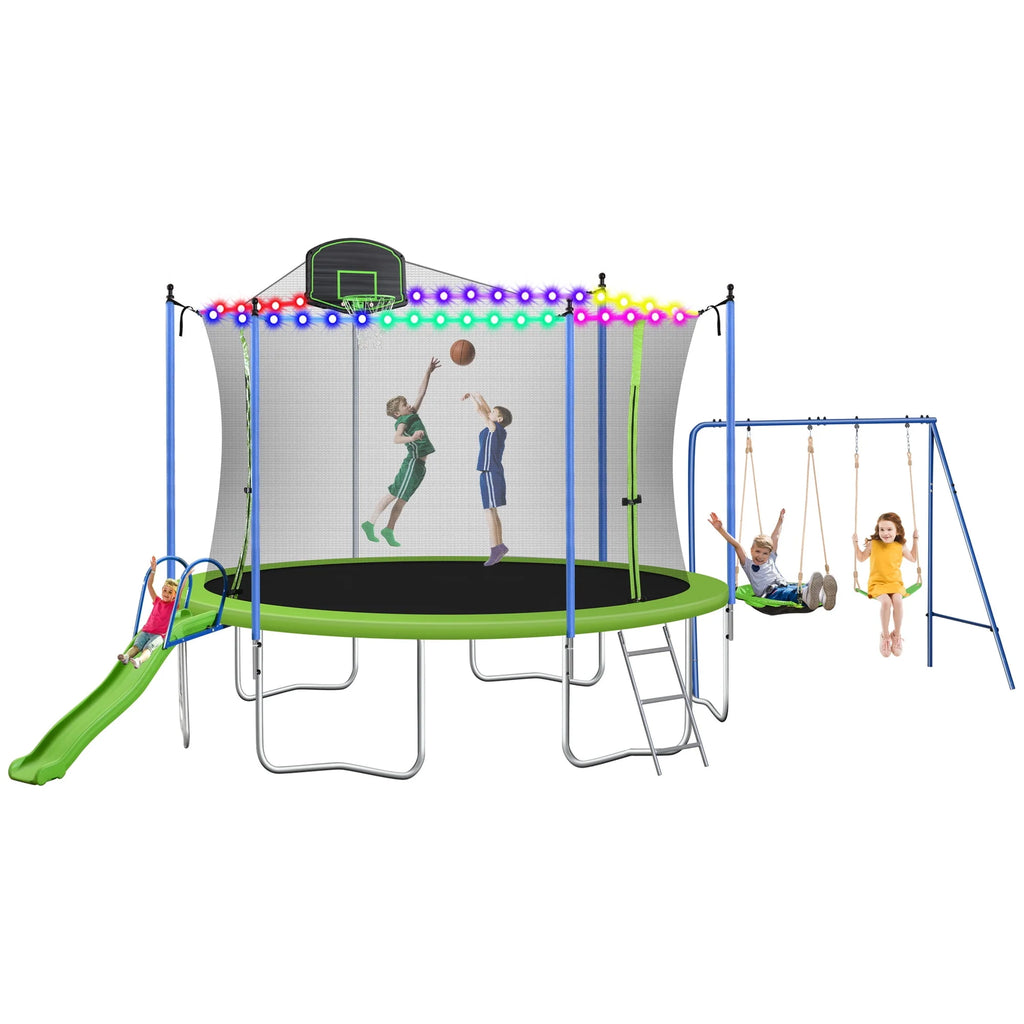 12/14FT Trampoline with Swing and Slide, 1000LBS Capacity N92577