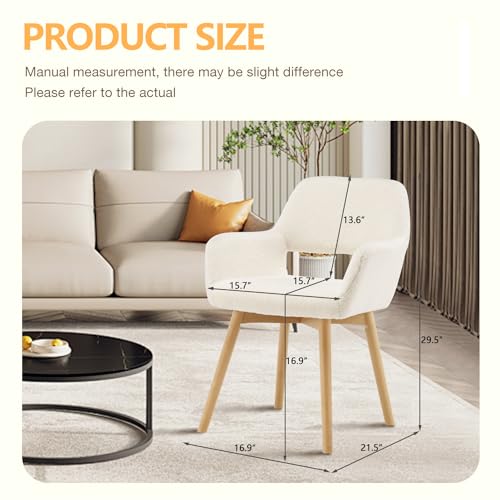 Wool White Upholstered Armchair with Wood Legs S5471